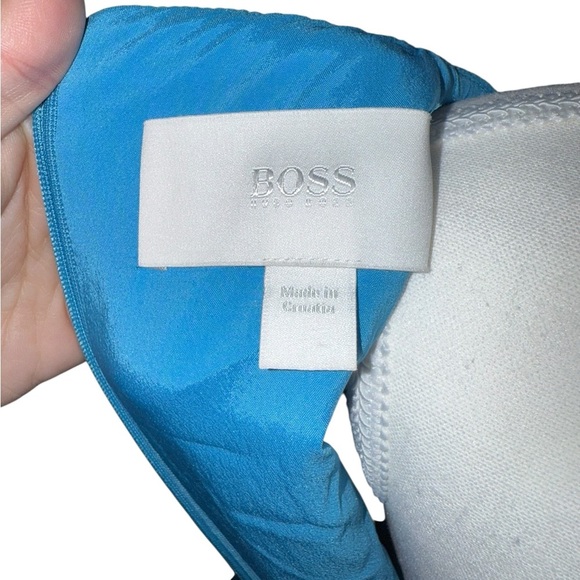 Hugo Boss Women’s “Dadorina” Bright Blue V-Neck Belted Sleeveless Pencil Dress - Picture 2 of 10